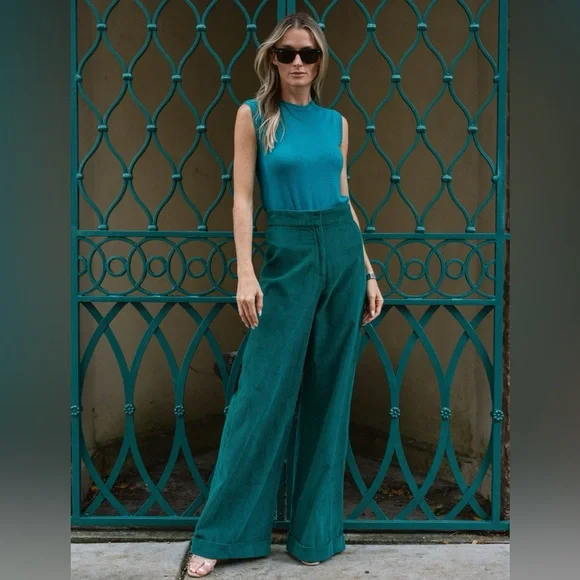 Julia amory pant cord in verdigris Small NWT wide leg corduroy - Picture 2 of 11